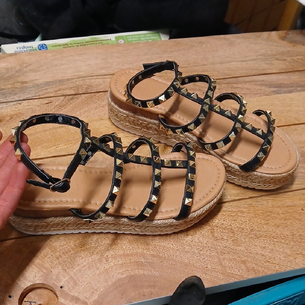 Studded Black Espadrille Sandals